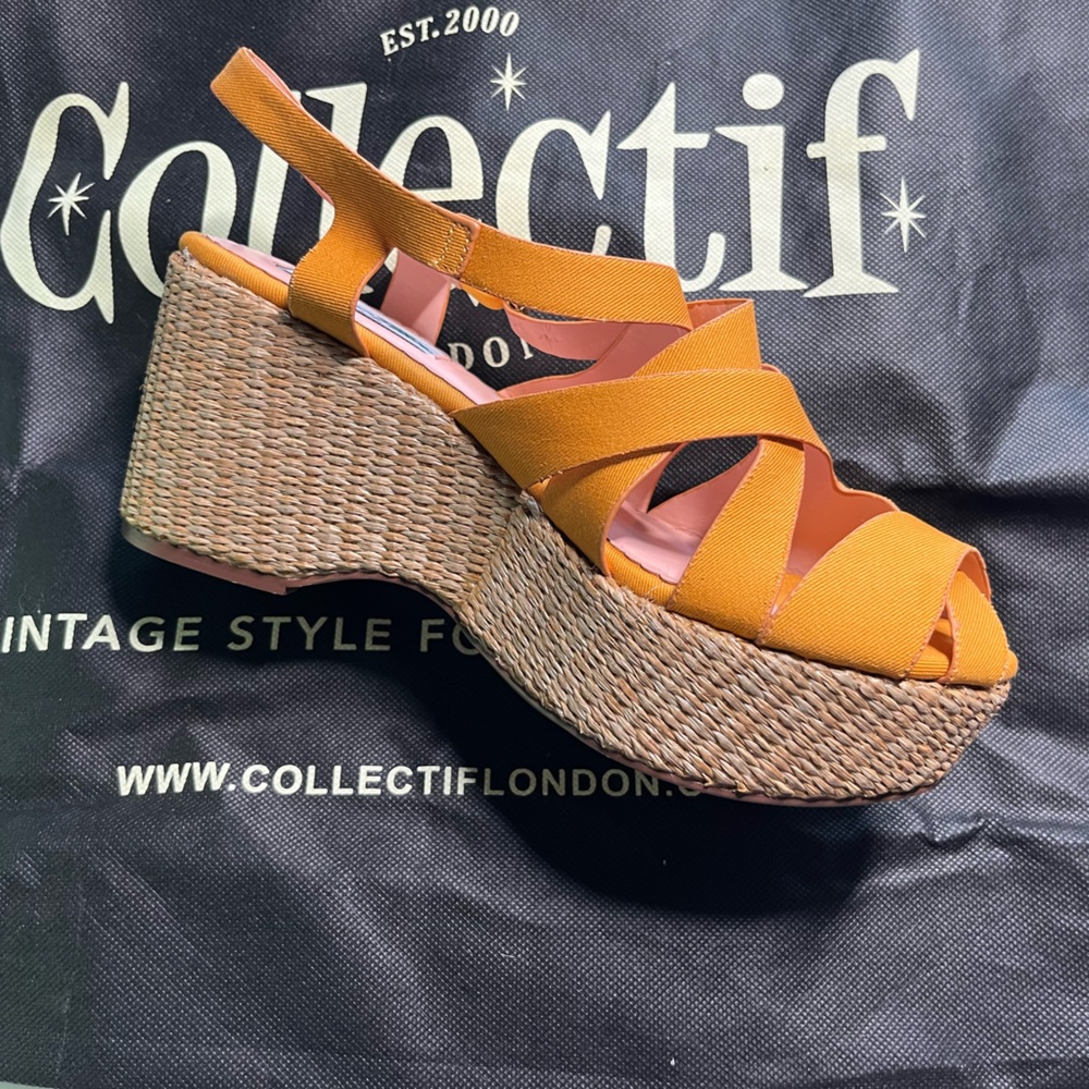 Mustard Yellow Espadrille Wedges - Brand New, Size 10 (Collectif)